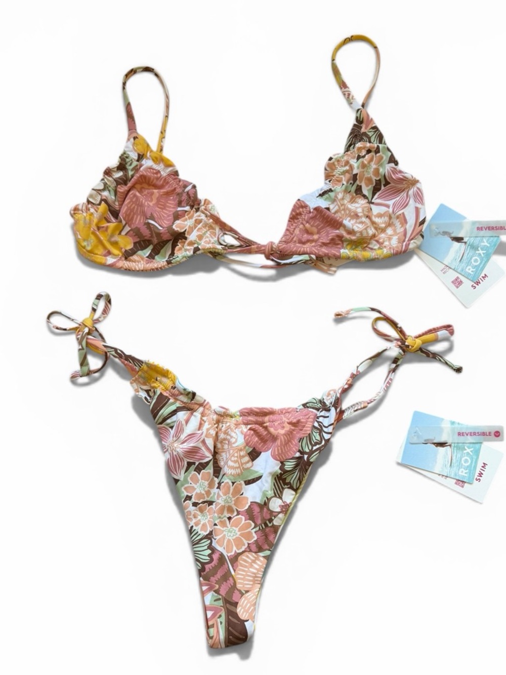 NWT Roxy Reversible Playa Paradise Triangle Bikini Set - Picture 1 of 16